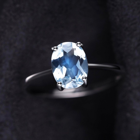 Genuine 1 Carat Aquamarine Oval Solitaire Ring ~ Dainty March Birthstone Ring - Picture 8 of 15